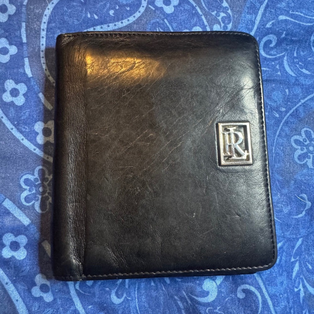 Ralph Lauren Black Leather Bi Fold Wallet With IR Logo